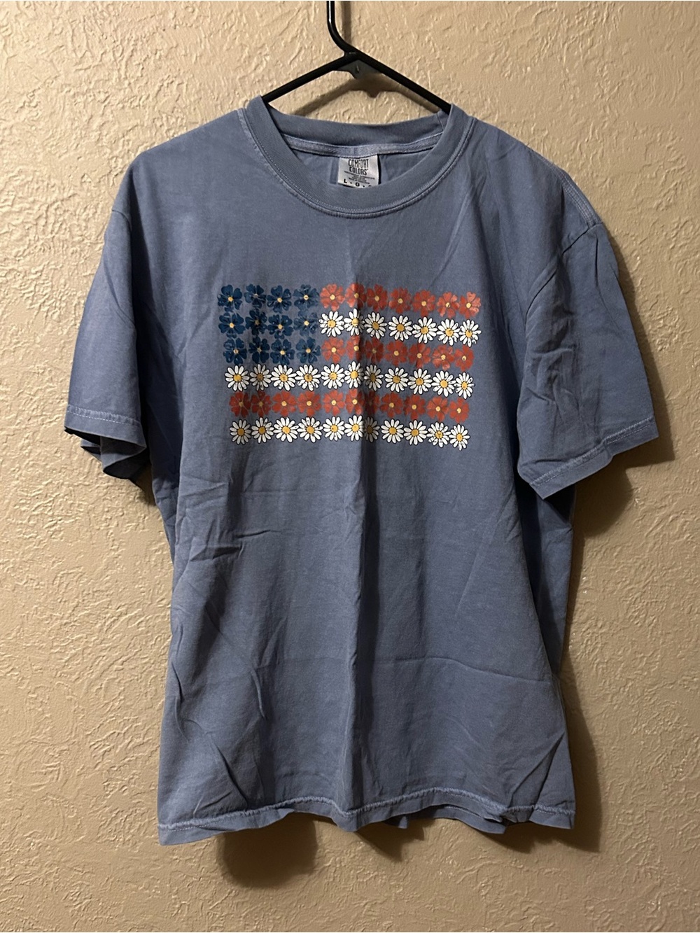 Comfort Colors Light Blue Daisy Flag Short Sleeve Tee